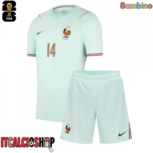 Francia Adrien Rabiot #14 Seconda Maglia Bambino Mondiali 2026 Manica Corta (+ Pantaloni corti)